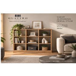 9 Bölmeli Çam Desenli Çok Amaçlı Kitaplık ve Raf Ünitesi