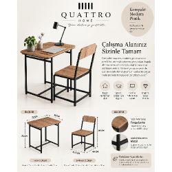 Minör Çalışma Masası ve Sandalye Seti - Kahverengi Suntalam