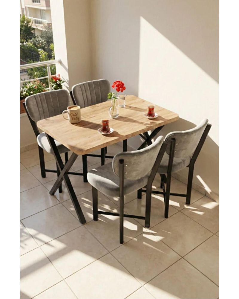 4 Adet Kumaş Döşemeli Metal Ayaklı Modern Sandalye Seti
