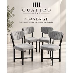4 Adet Kumaş Döşemeli Metal Ayaklı Modern Sandalye Seti