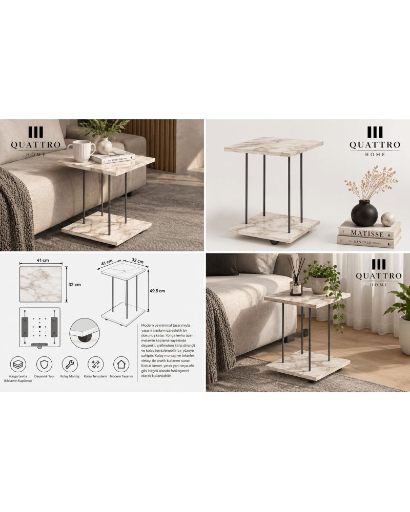 Beyaz Tekerlekli Laptop ve Servis Sehpası