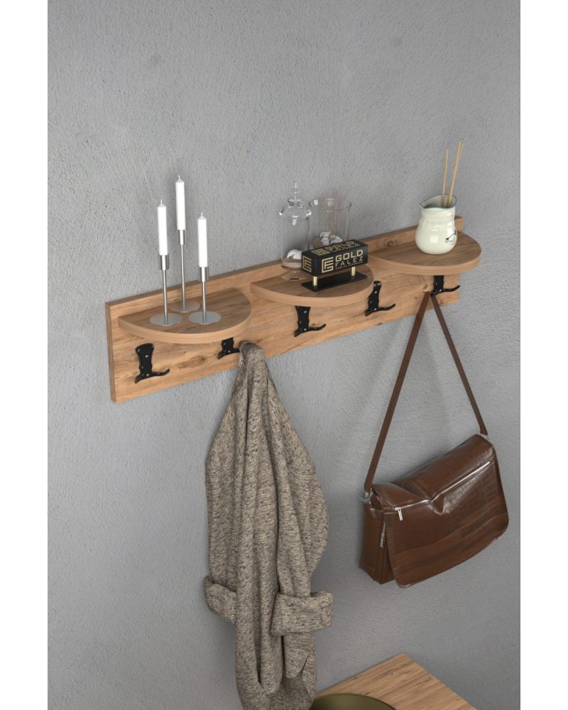 İskandinav Tarzı Çam Desenli Duvar Askılığı ve Raflı Portmanto