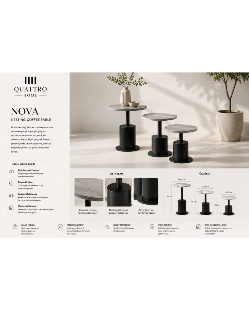 Nova Üçlü Nesting Sehpa Seti