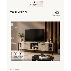 Ekru Traverten Desenli Suntalam TV Sehpası 160x35 cm