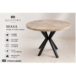 90 cm Yuvarlak Mutfak Masası Modern Metal Ayaklı Traverten
