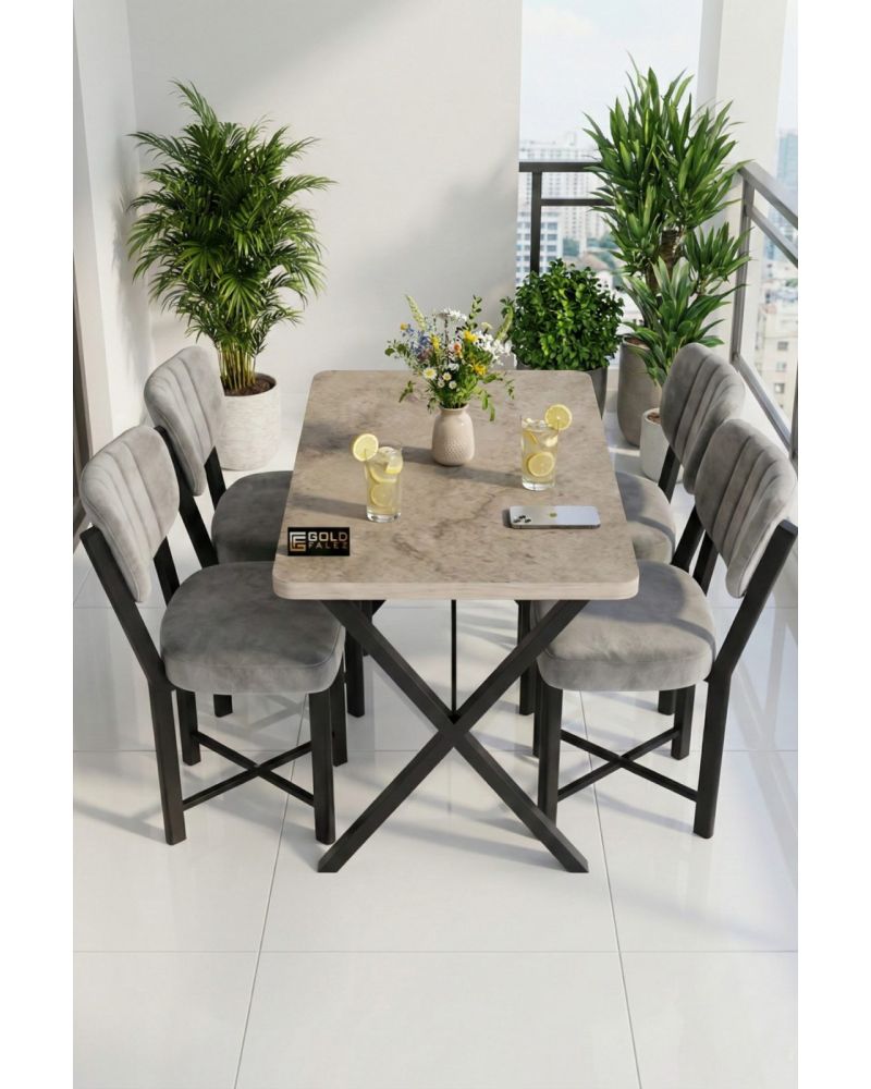 Gri Antrasit Yemek Masası ve 4 Sandalyeli Takım 110x70 cm