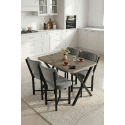 Gri Antrasit Yemek Masası ve 4 Sandalyeli Takım 110x70 cm
