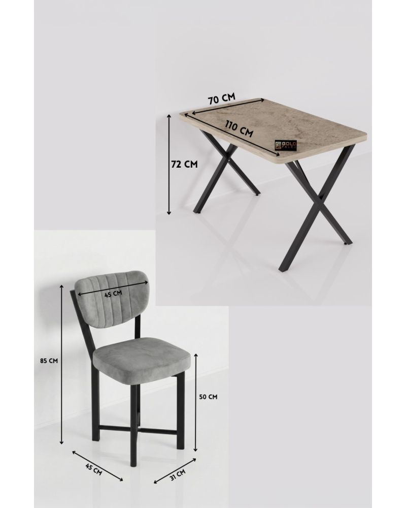 Gri Antrasit Yemek Masası ve 4 Sandalyeli Takım 110x70 cm
