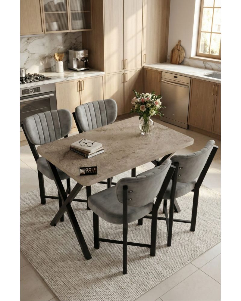 Gri Antrasit Yemek Masası ve 4 Sandalyeli Takım 110x70 cm