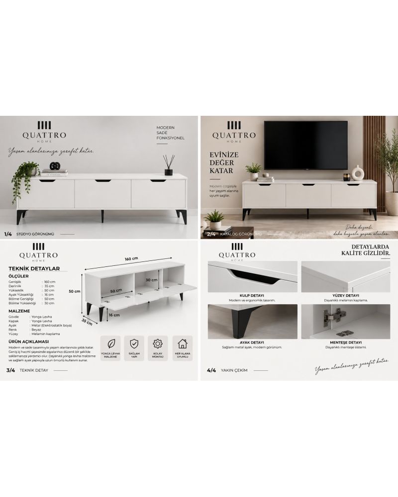 Beyaz Suntalam TV Sehpası 160x35 cm