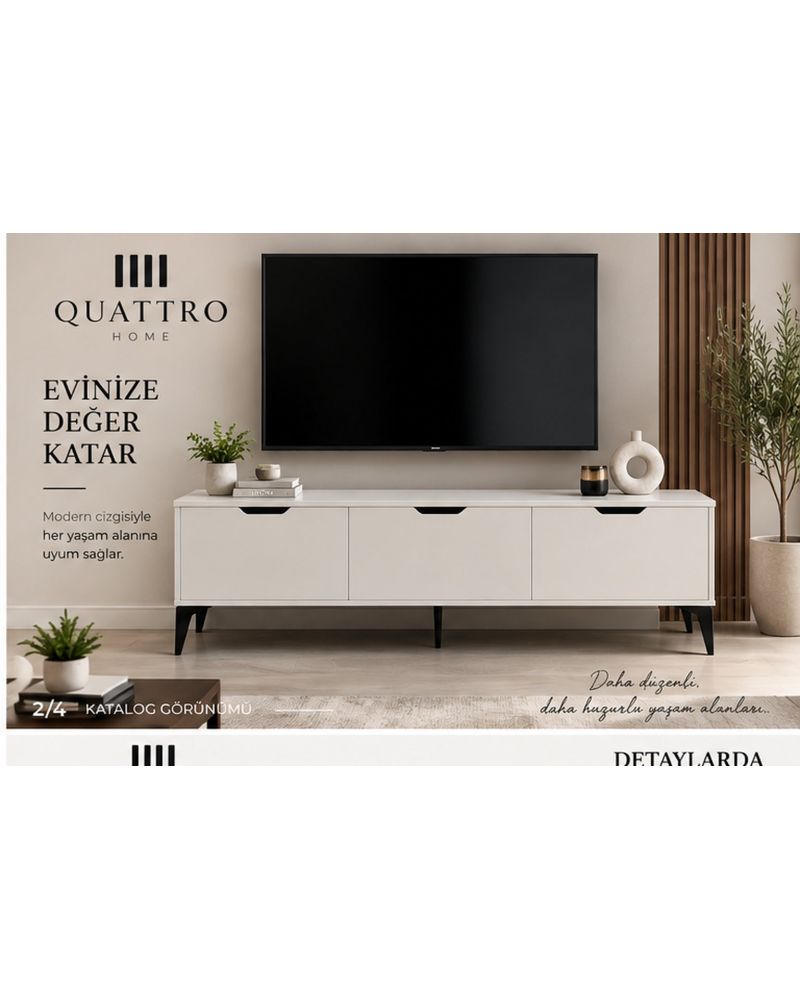 Beyaz Suntalam TV Sehpası 160x35 cm