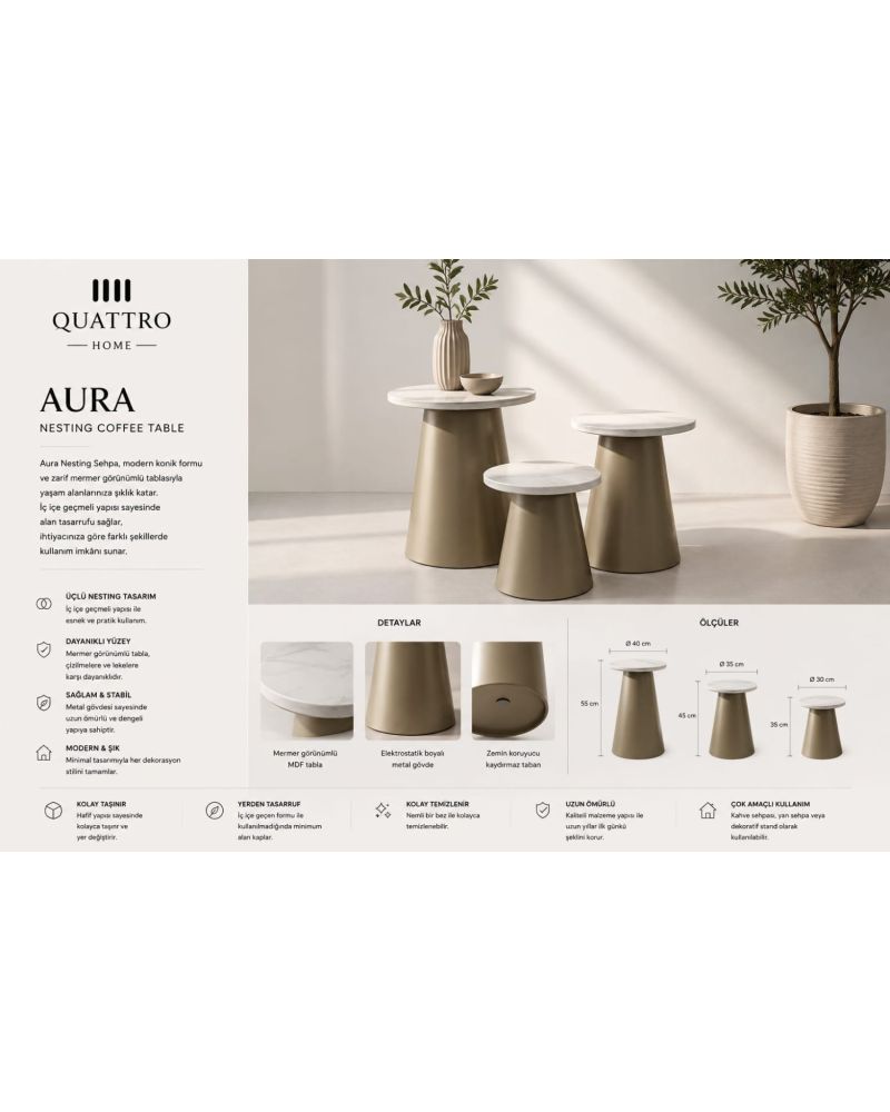 Aura  Üçlü Nesting Sehpa Seti