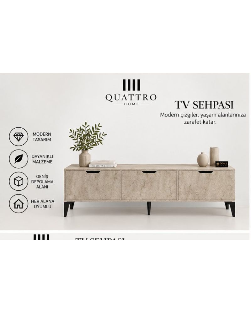 Ekru TV Sehpası 160x35 cm