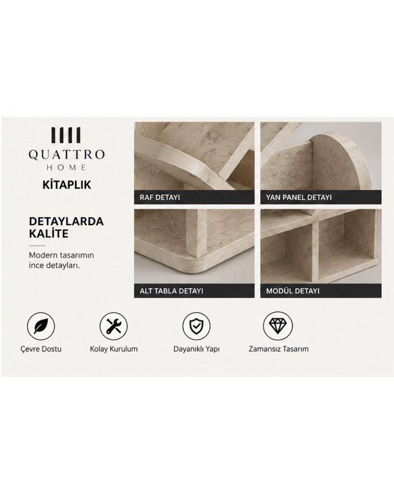Yaprak Tasarım Kitaplık Ekru Suntalam