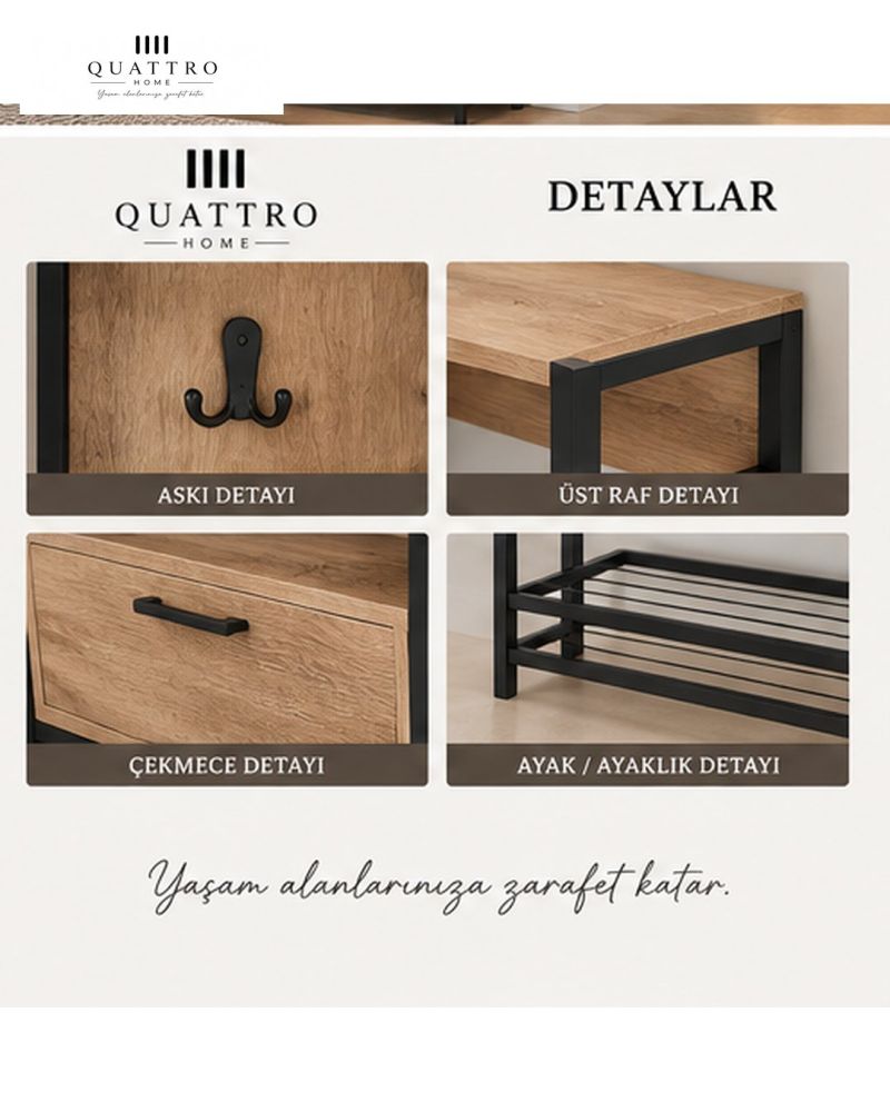 Metal Portmanto Kahverengi 180 cm Ayakkabılık ve Askılıklı Vestiyer