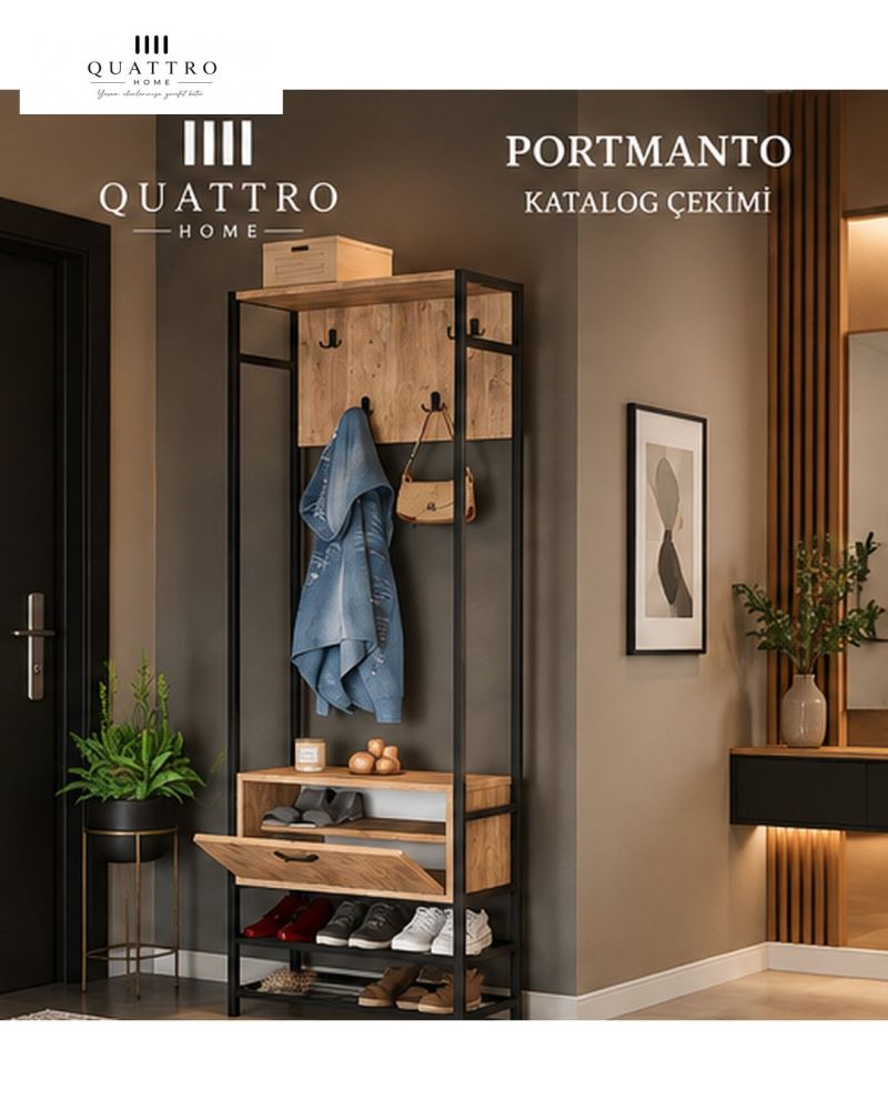 Metal Portmanto Kahverengi 180 cm Ayakkabılık ve Askılıklı Vestiyer