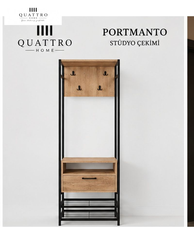 Metal Portmanto Kahverengi 180 cm Ayakkabılık ve Askılıklı Vestiyer