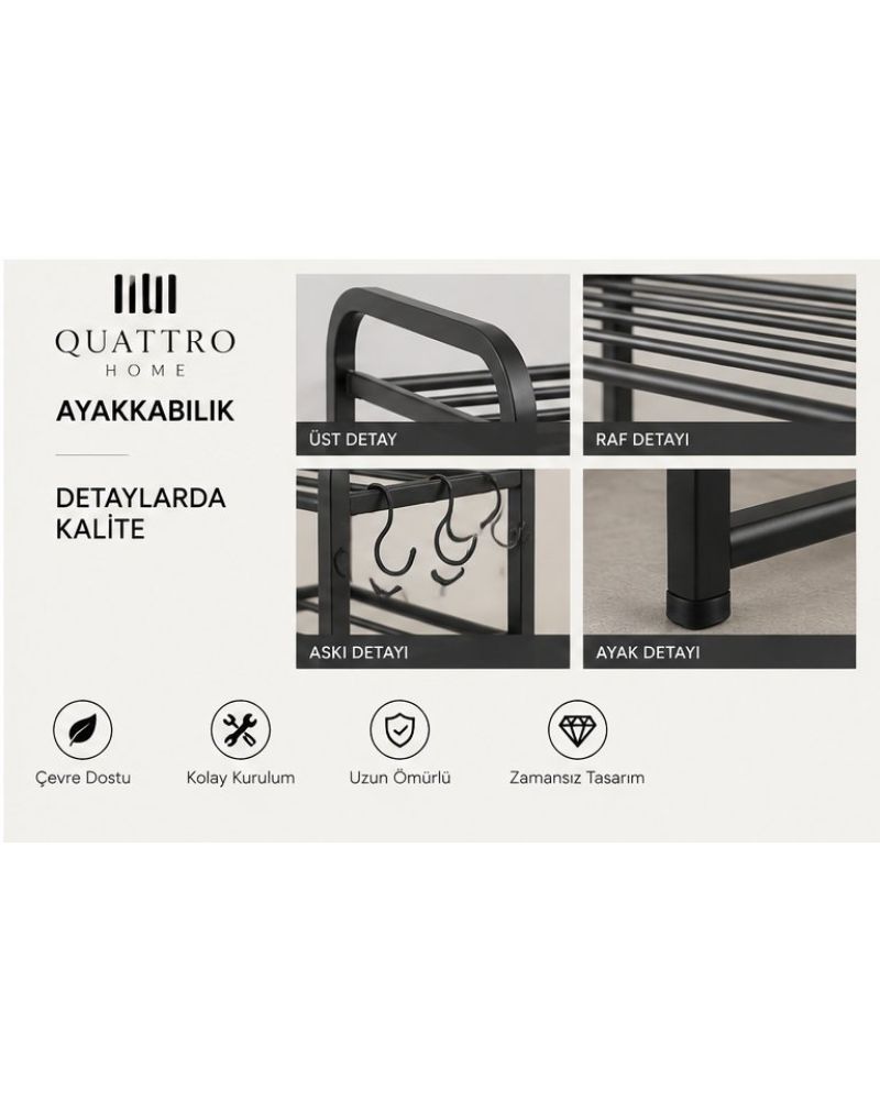 5 Katlı Metal Ayakkabılık ve Çok Amaçlı Raf Düzenleyici Siyah