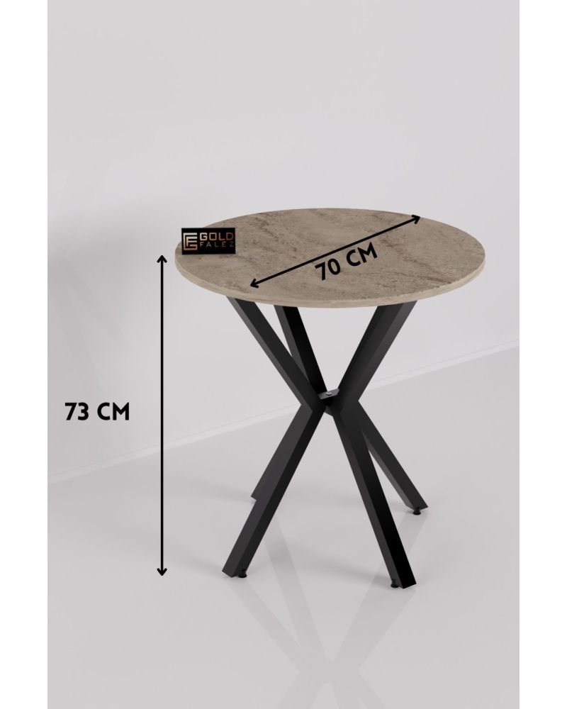Yuvarlak Traverten Desenli Mutfak Masası 70 cm Ekru