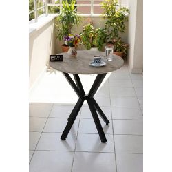 Yuvarlak Traverten Desenli Mutfak Masası 70 cm Ekru