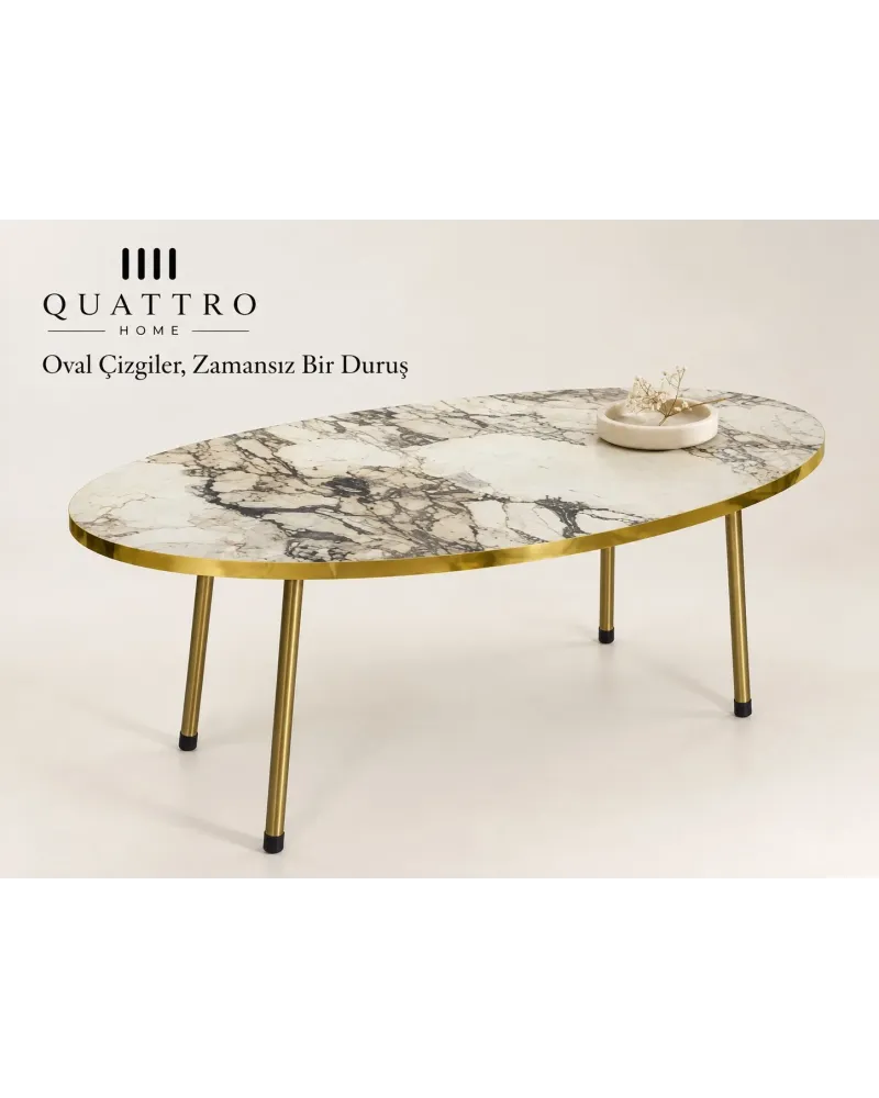 Beyaz ve Gold Metal Ayaklı 4'lü Sehpa Seti
