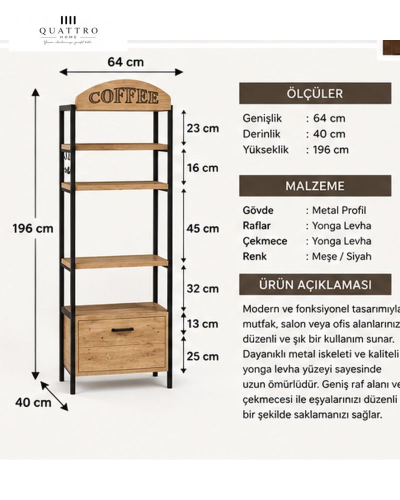 Metal Kahve Köşesi ve Mutfak Düzenleyici Stand 196 cm