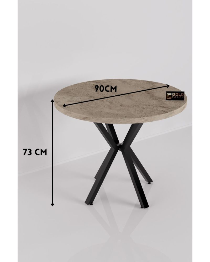 Yuvarlak Traverten Desenli Ekru Mutfak Masası 90 cm