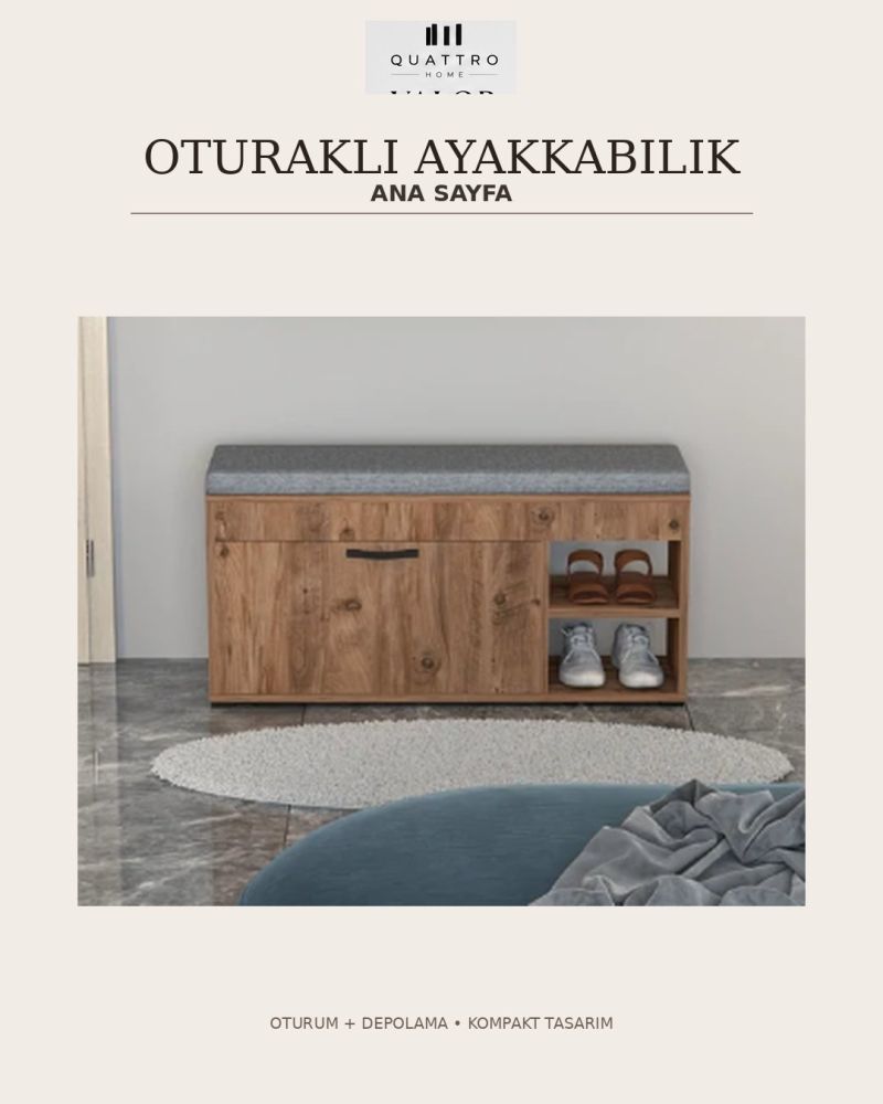 Minderli Ayakkabılık Bench Dolap Atlantik Çam