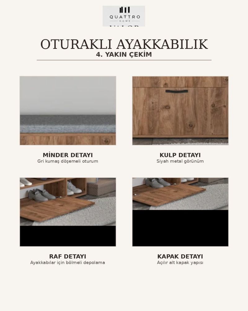 Minderli Ayakkabılık Bench Dolap Atlantik Çam