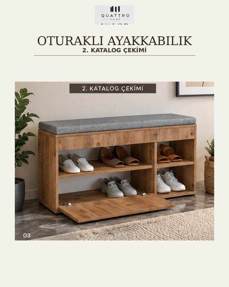 Minderli Ayakkabılık Bench Dolap Atlantik Çam