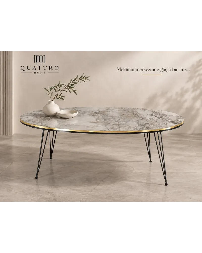 Beyaz ve Siyah Metal Ayaklı 4'lü Sehpa Seti