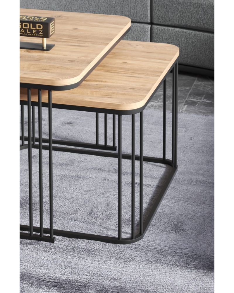 İkili Kare Orta Sehpa Seti - Kahverengi