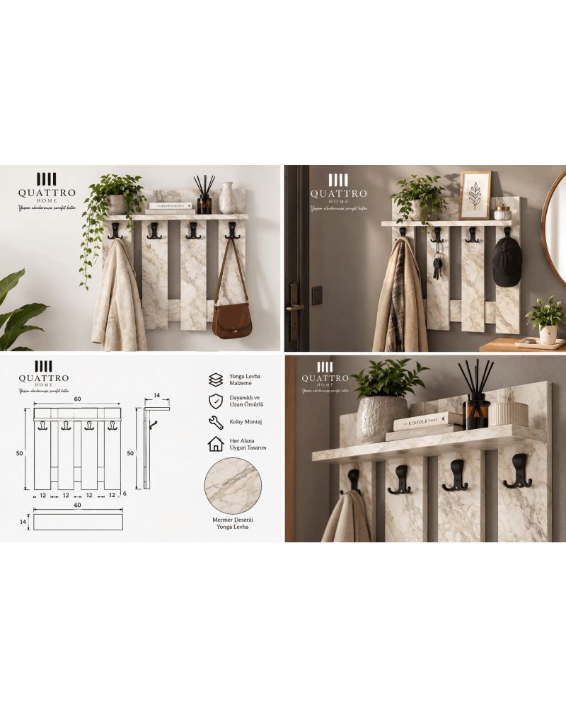 Country Tarzı Duvar Askılığı Beyaz 60 cm