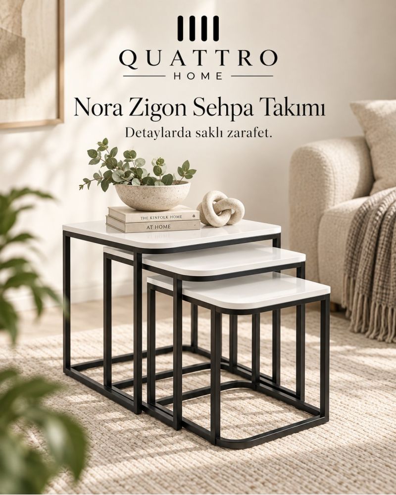 Beyaz Kare Zigon Sehpa Seti 3'lü