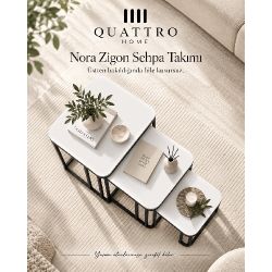 Beyaz Kare Zigon Sehpa Seti 3'lü