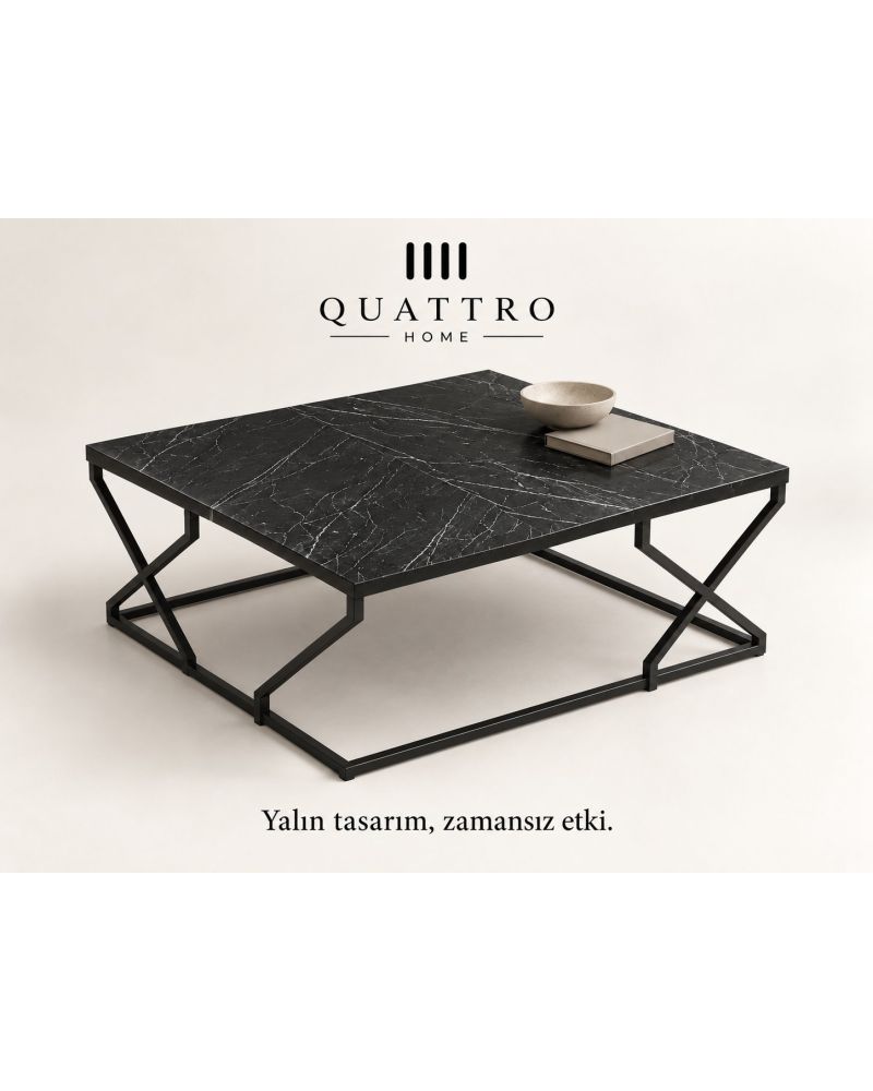 Siyah Mermer Görünümlü 5'li Orta ve Zigon Sehpa Seti
