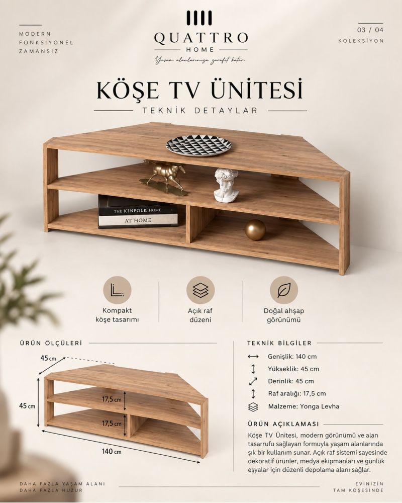 Köşe TV Ünitesi Kahverengi 140 cm