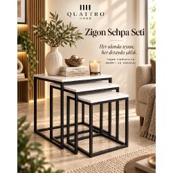 Küp Zigon Sehpa Seti Beyaz 3'lü