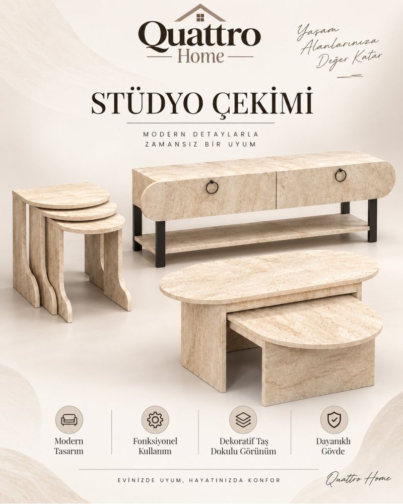 Ekru 6 Parça Salon Mobilya Seti