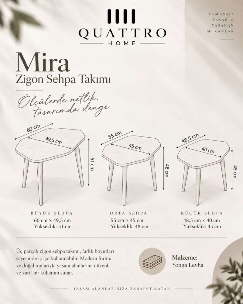 3'lü Zigon Sehpa Seti