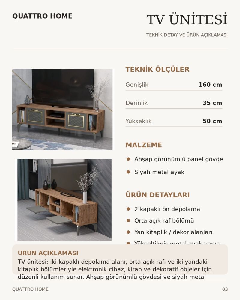 Kahverengi ve Antrasit Kapaklı TV Sehpası