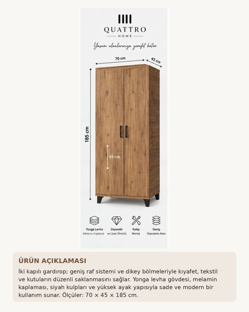 8 Gözlü Atlantik Çam Desenli Kiler Dolabı