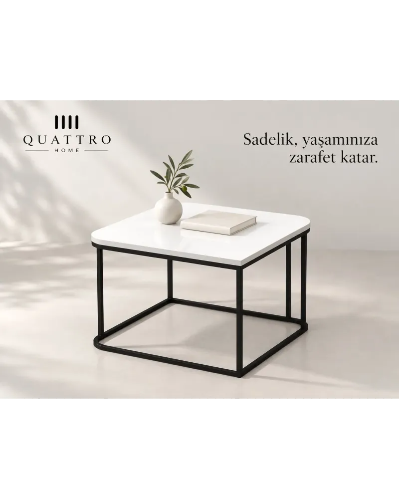 Beyaz Kare Orta Sehpa - Metal Ayaklı