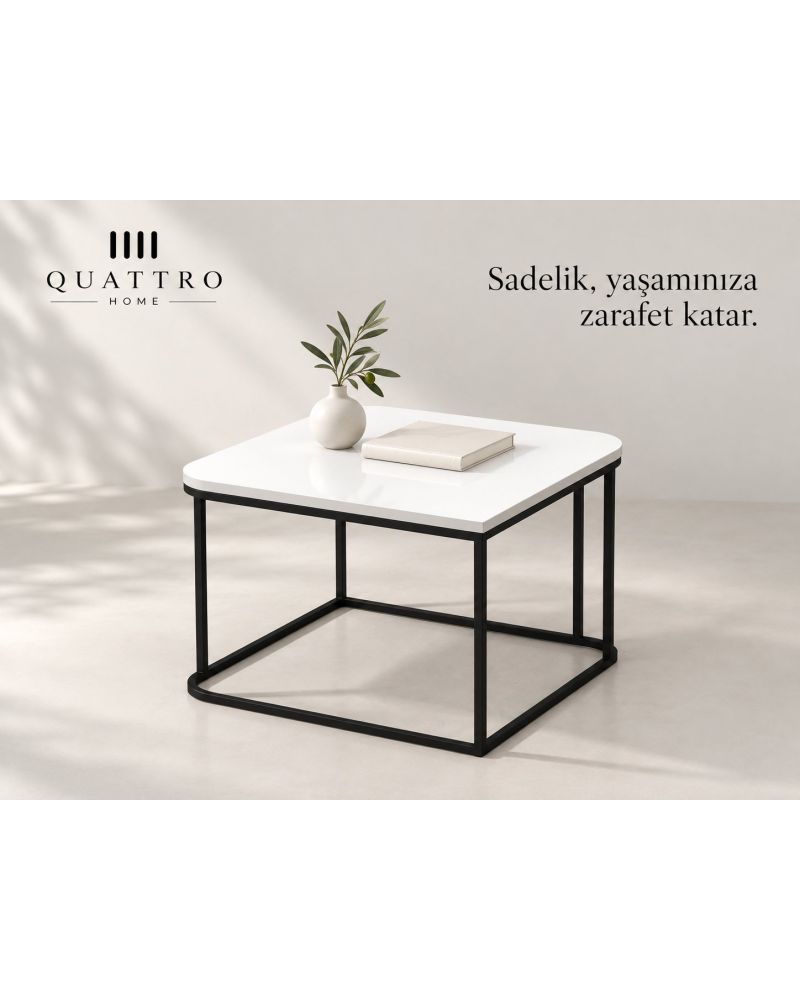 Beyaz Kare Orta Sehpa - Metal Ayaklı