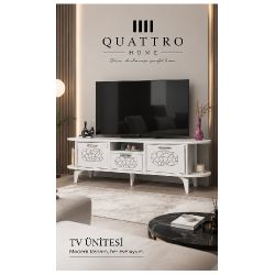 Gümüş Detaylı Beyaz TV Ünitesi 160 cm