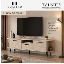 Ekru Traverten Desenli Suntalam TV Sehpası 160x35 cm