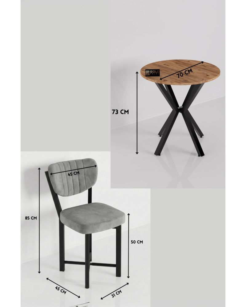 Gri Yemek Masası ve 2 Adet Sandalye Takımı 70 cm