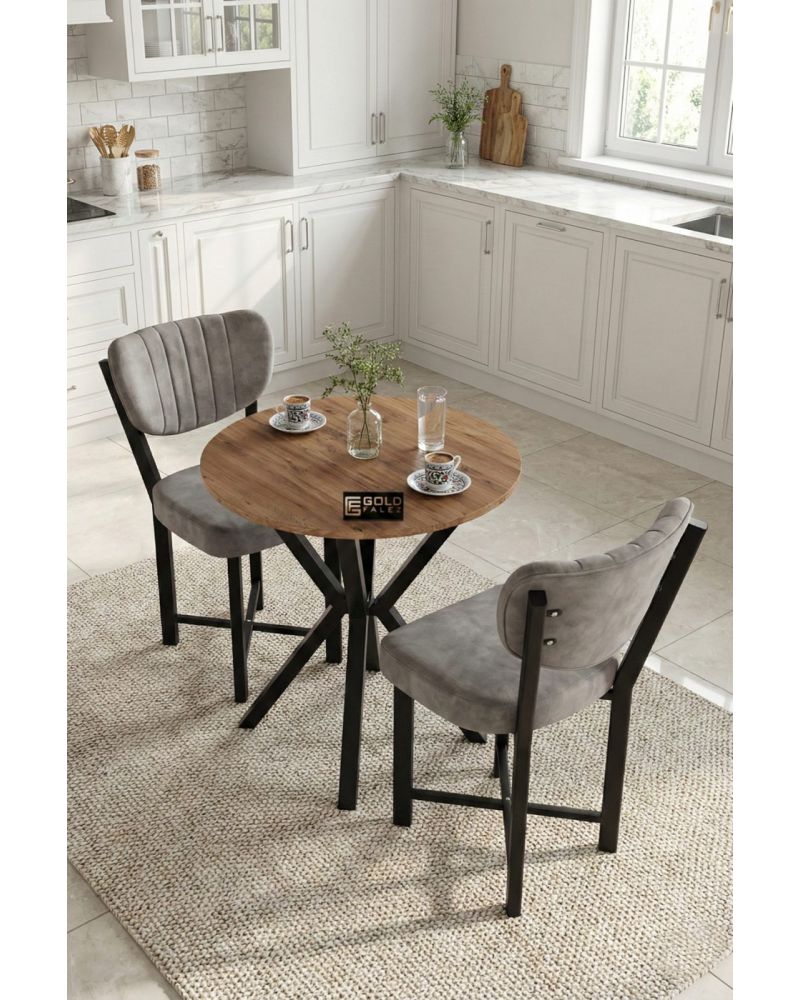Gri Yemek Masası ve 2 Adet Sandalye Takımı 70 cm