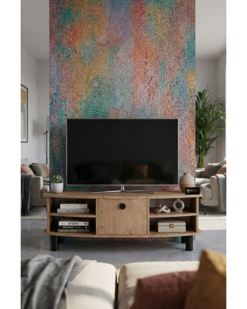 Bej TV Sehpası Suntalam Modern Televizyon Ünitesi 136x44 cm