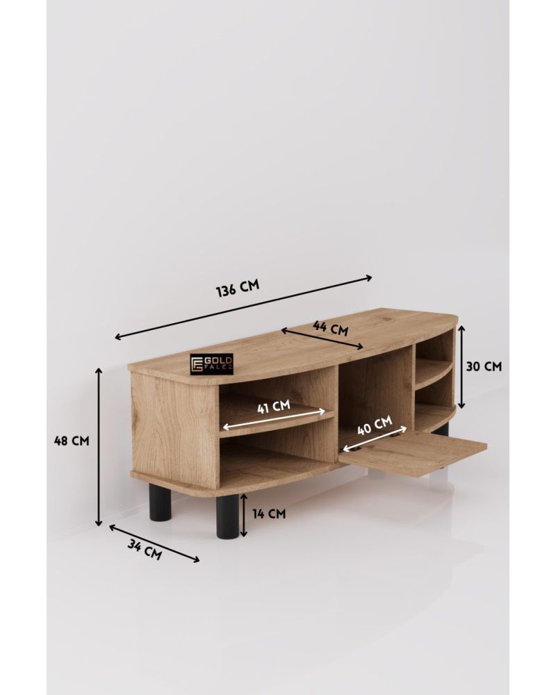 Bej TV Sehpası Suntalam Modern Televizyon Ünitesi 136x44 cm